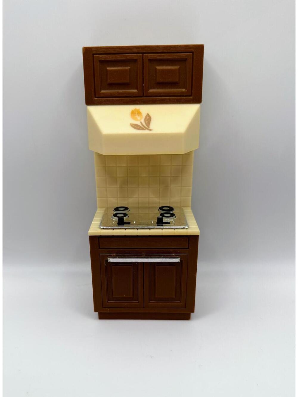 Vintage 1:12 Dollhouse Kitchen Stove Oven Unit Plastic Cabinets 1982 CPG